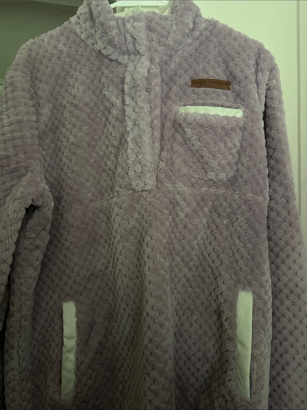Simply southern Lavender Plush Pullover with White Trim - Picture 3 of 5